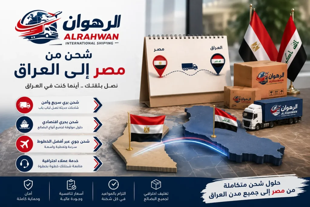 شركة شحن من مصر إلى العراق | شحن عفش وبضائع وطرود إلى جميع مدن العراق