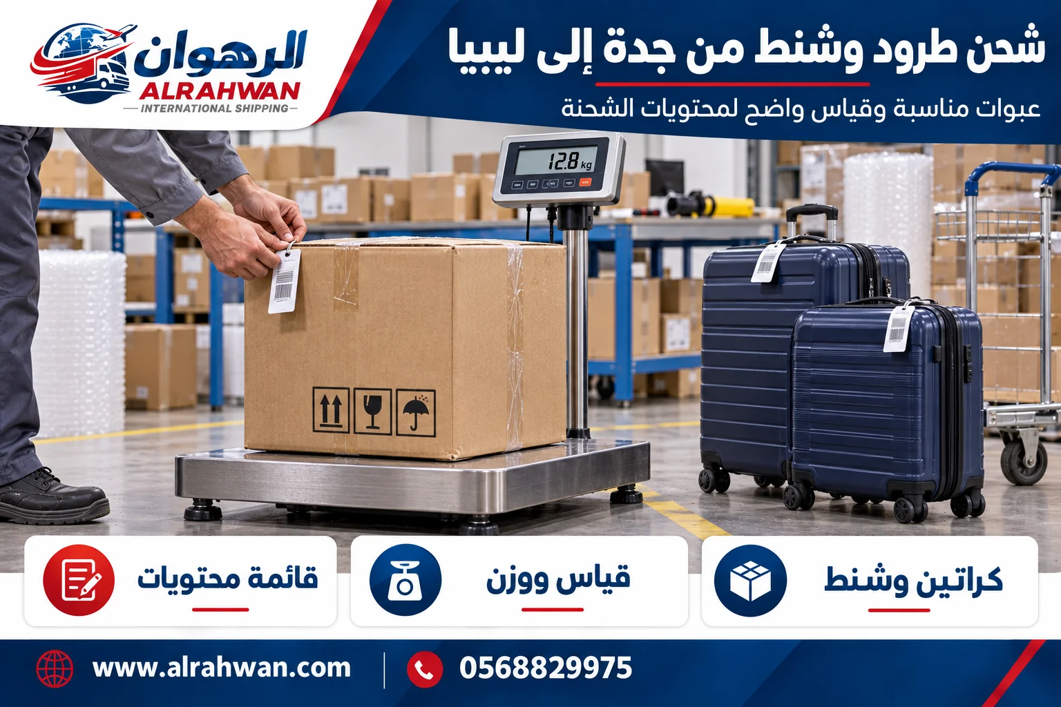 طرود وشنط وكراتين مجهزة للشحن من جدة إلى ليبيا