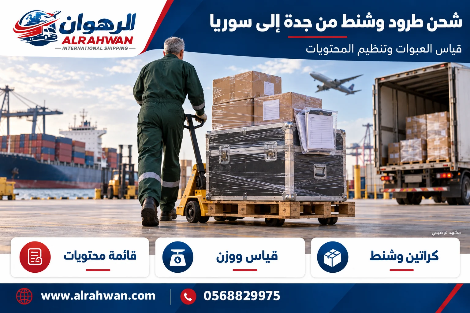تجهيز وقياس طرود وشنط وكراتين من جدة إلى سوريا بتصميم الرهوان