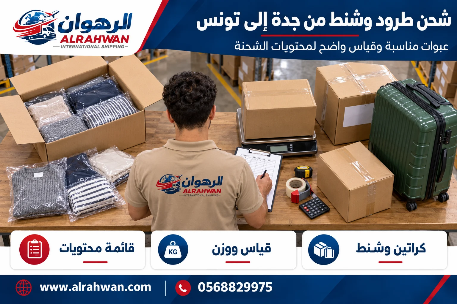 طرود وشنط وكراتين مجهزة للشحن من جدة إلى تونس