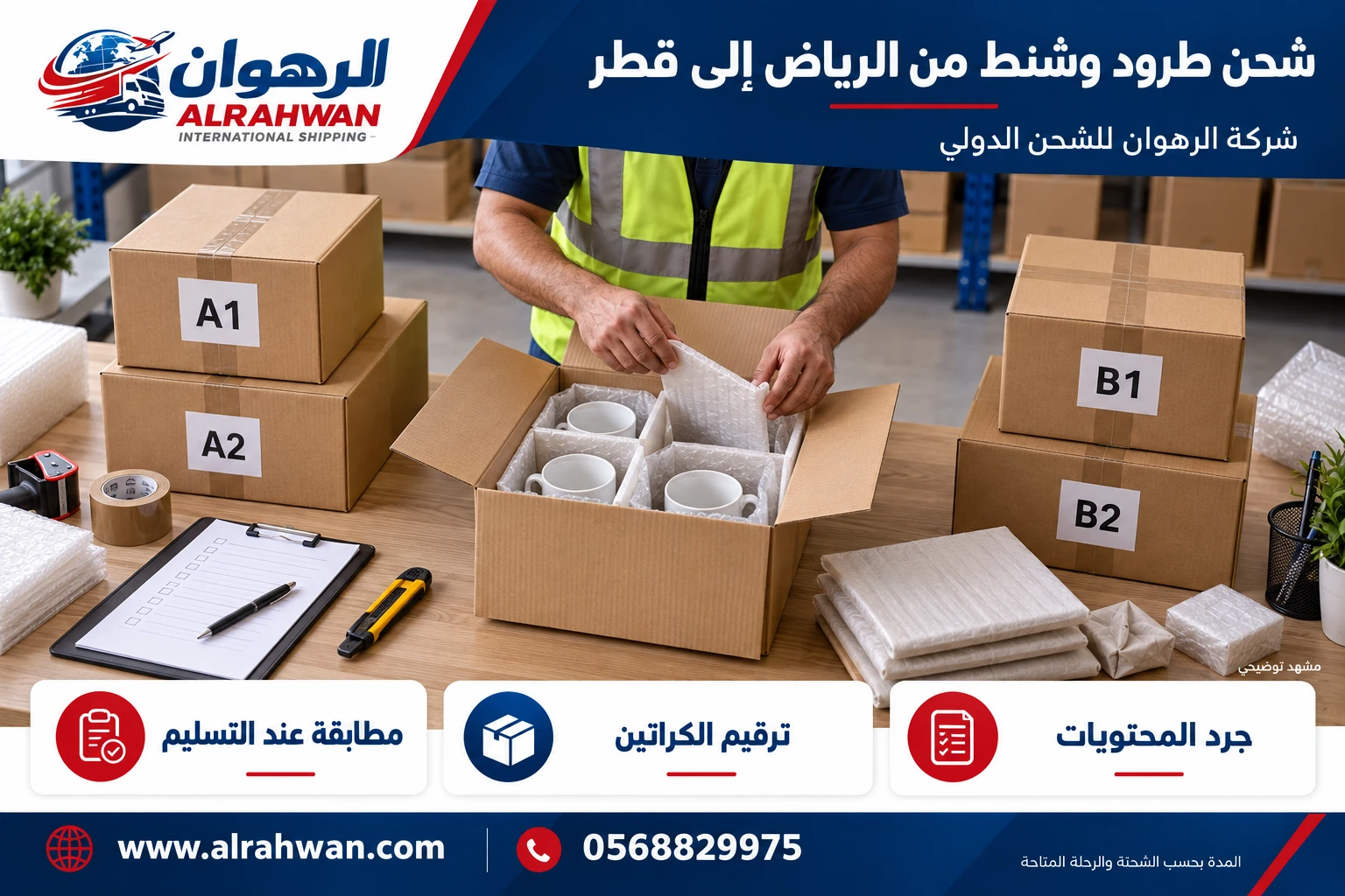 تغليف أكواب داخل فواصل واقية وكراتين تحمل رموز مجموعات