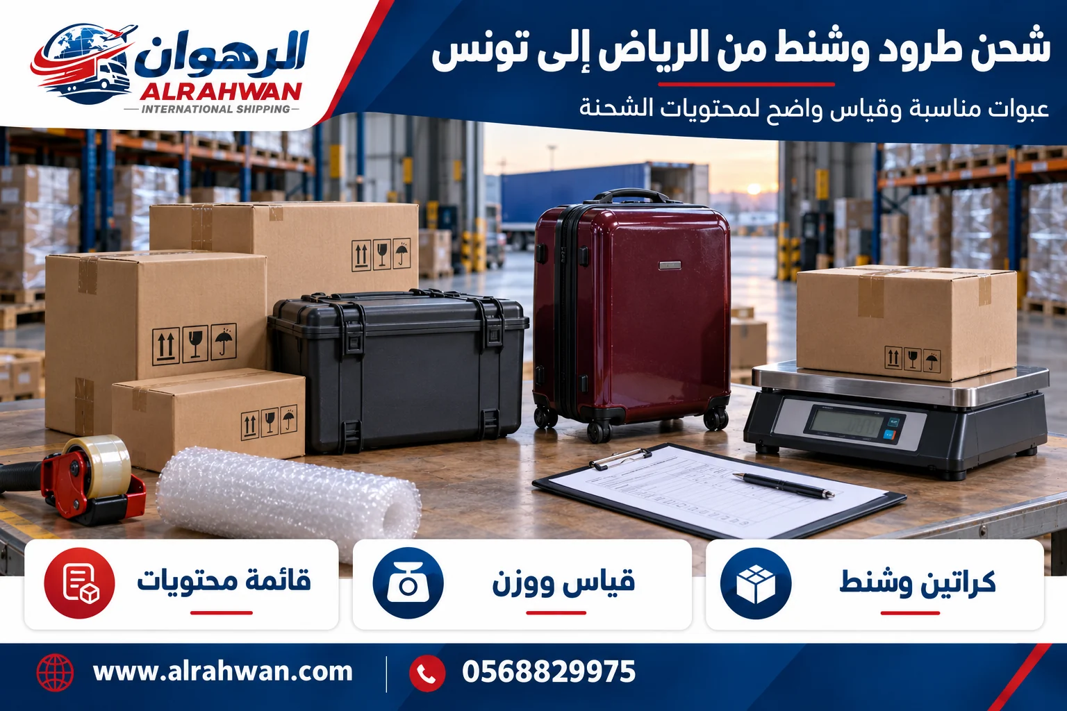 طرود وشنط وكراتين مجهزة للشحن من الرياض إلى تونس