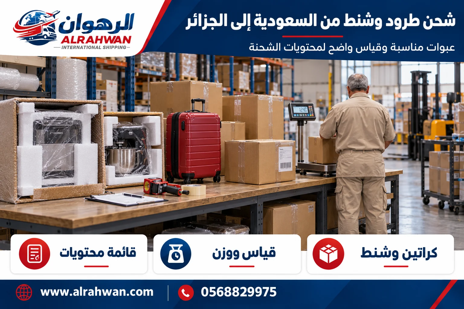 طرود وشنط وكراتين مجهزة للشحن من السعودية إلى الجزائر