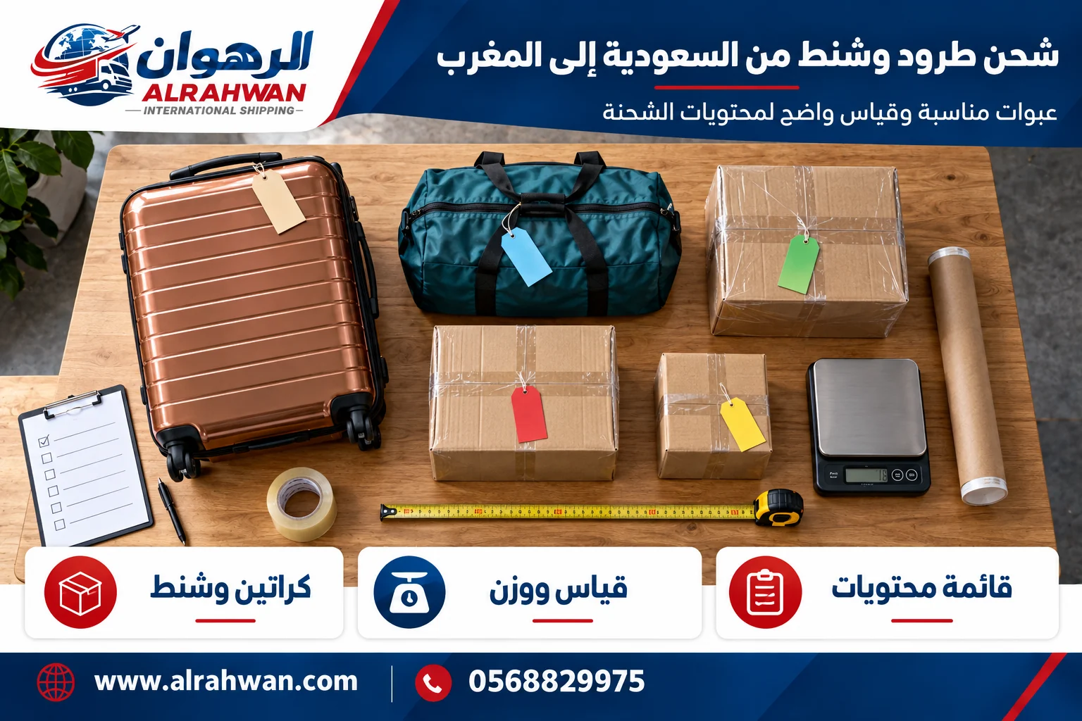 طرود وشنط وكراتين مجهزة للشحن من السعودية إلى المغرب