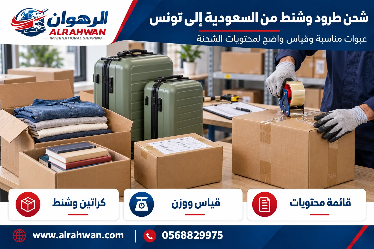 طرود وشنط وكراتين مجهزة للشحن من السعودية إلى تونس