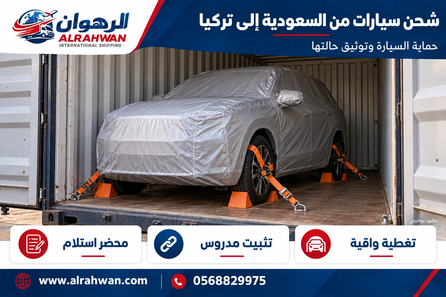 سيارة بغطاء واقٍ ومثبتة داخل وسيلة نقل مغلقة من السعودية إلى تركيا بتصميم الرهوان