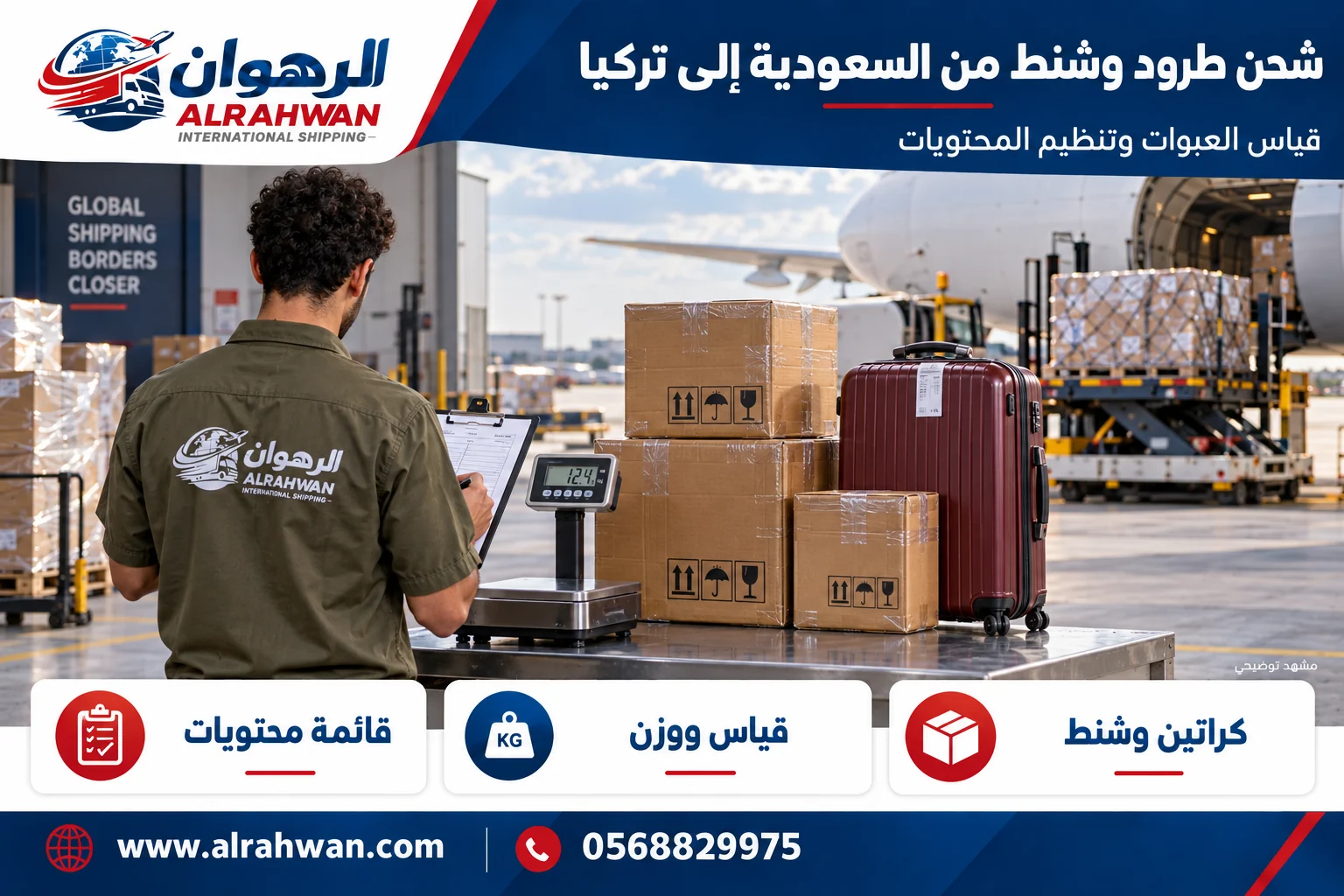 تجهيز وقياس طرود وشنط وكراتين من السعودية إلى تركيا بتصميم الرهوان