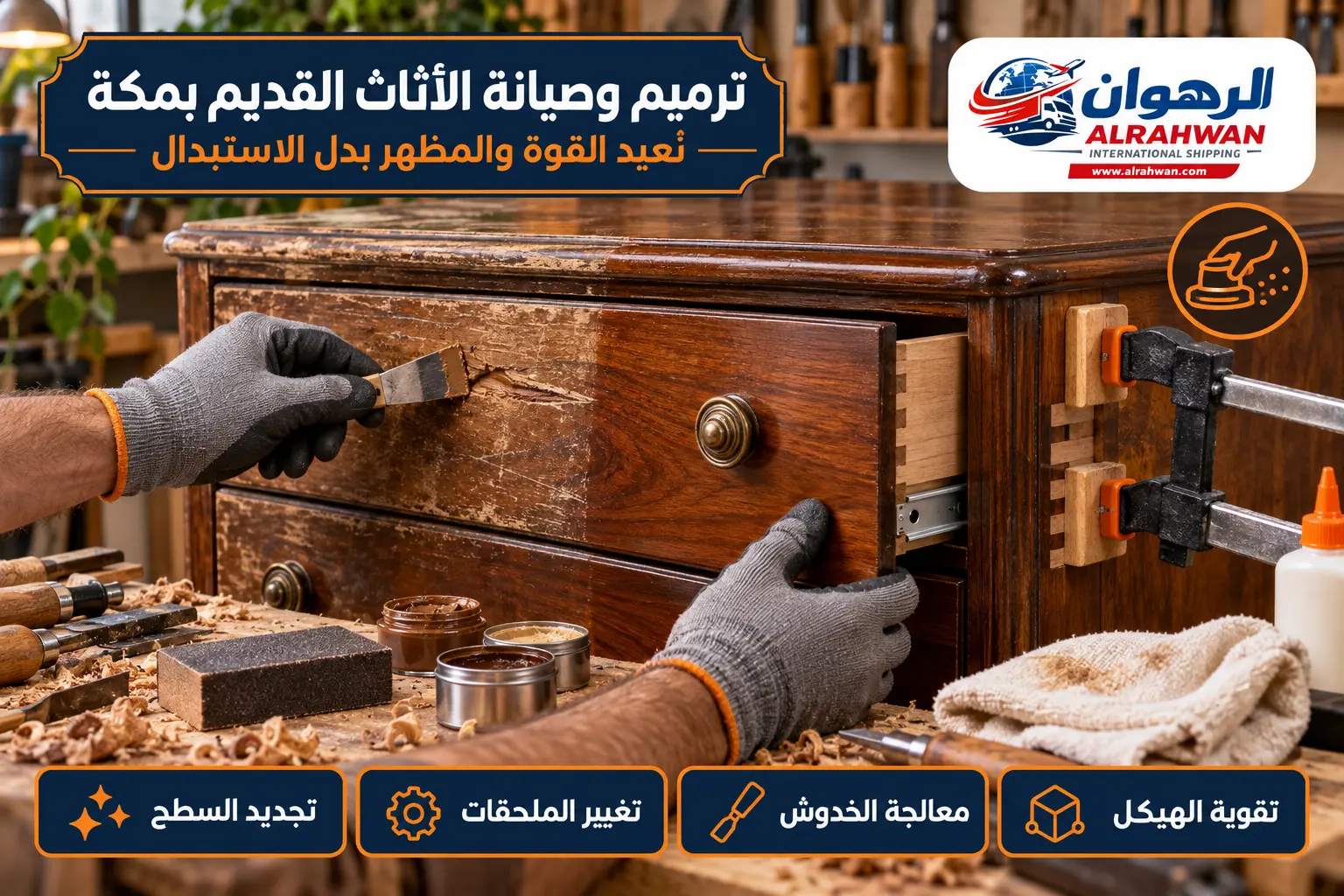 ترميم وصيانة الأثاث القديم في مكة ترميم وصيانة الأثاث الخشبي القديم بمكة ومعالجة الخدوش وتقوية الوصلات