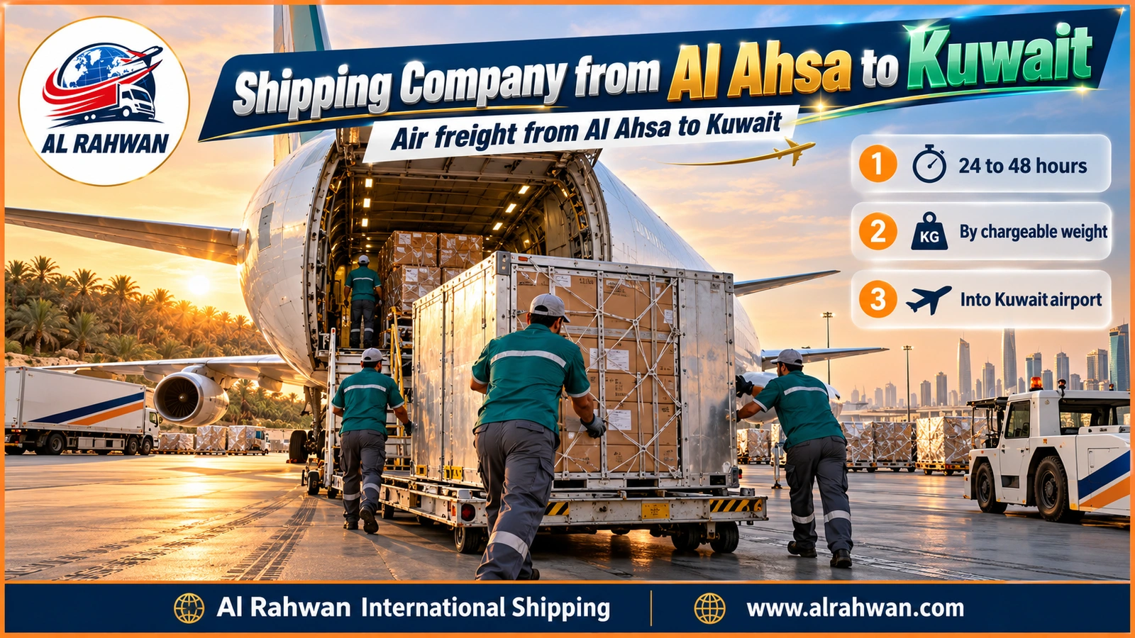 Urgent parcels of a shipping company from Al Ahsa to Kuwait being loaded for air freight