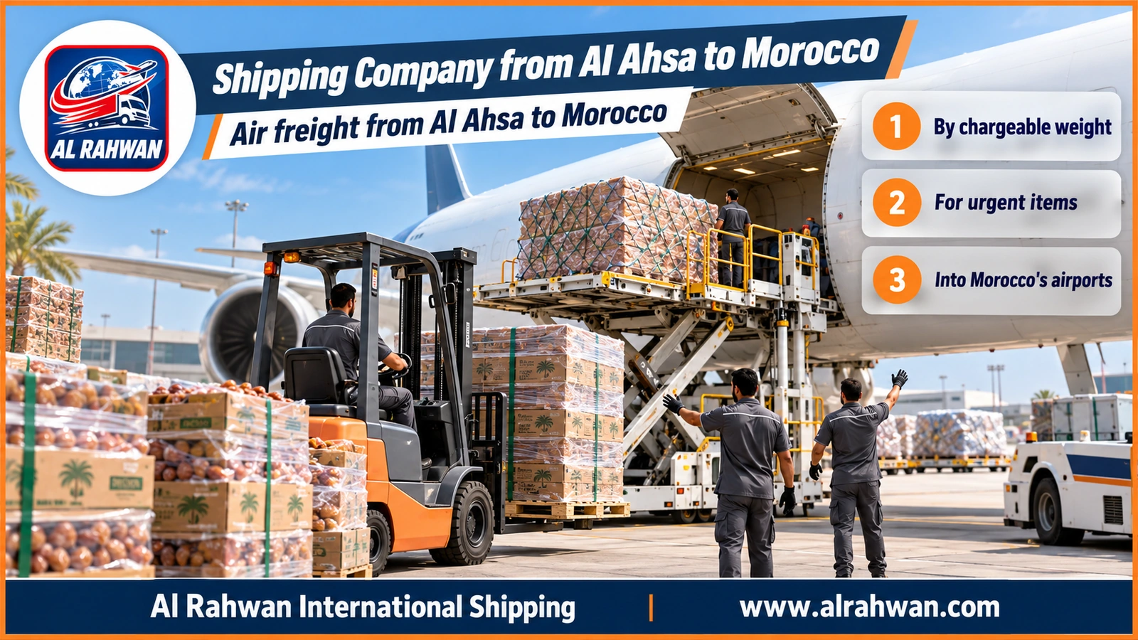 Shipping Company from Al Ahsa to Morocco - wrapped air freight parcels on a loading pallet at an airport near Al Ahsa bound for Morocco