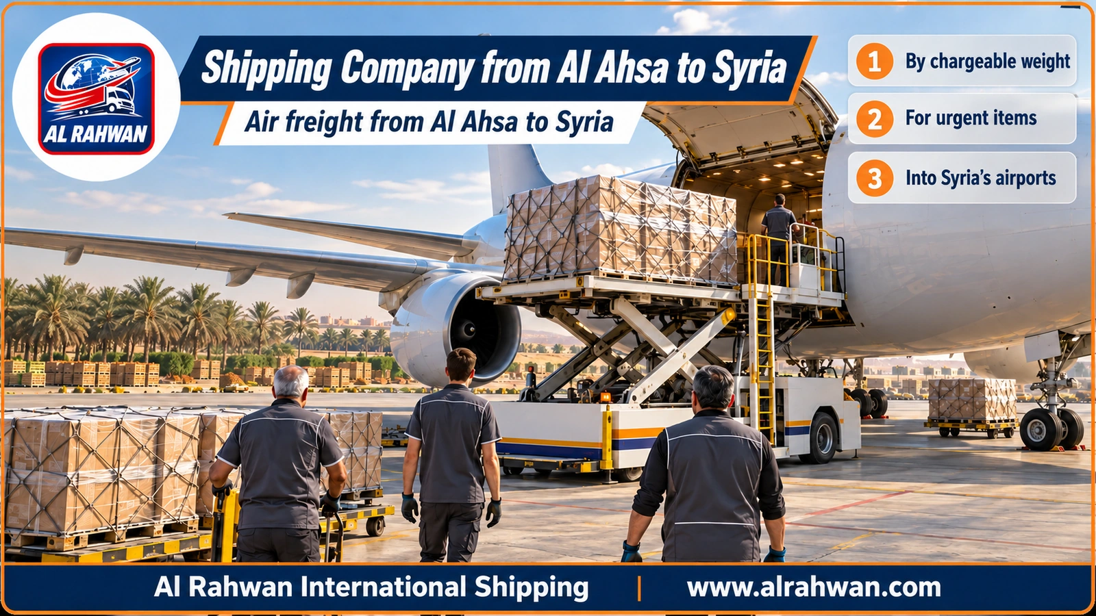 Shipping Company from Al-Ahsa to Syria - wrapped air freight parcels on a loading pallet bound for Syria