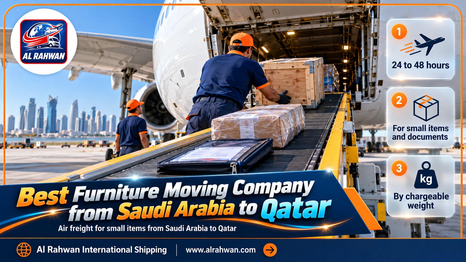 best furniture moving company from Saudi Arabia to Qatar - loading a small crate holding a valuable item for air freight to Qatar