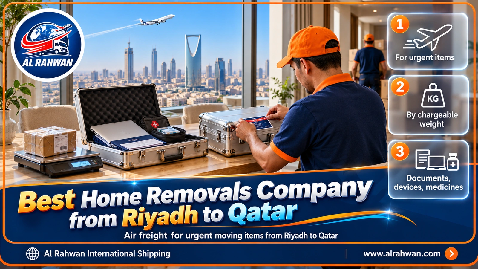 best home removals company from Riyadh to Qatar - preparing a case of urgent items for air freight in a Riyadh home