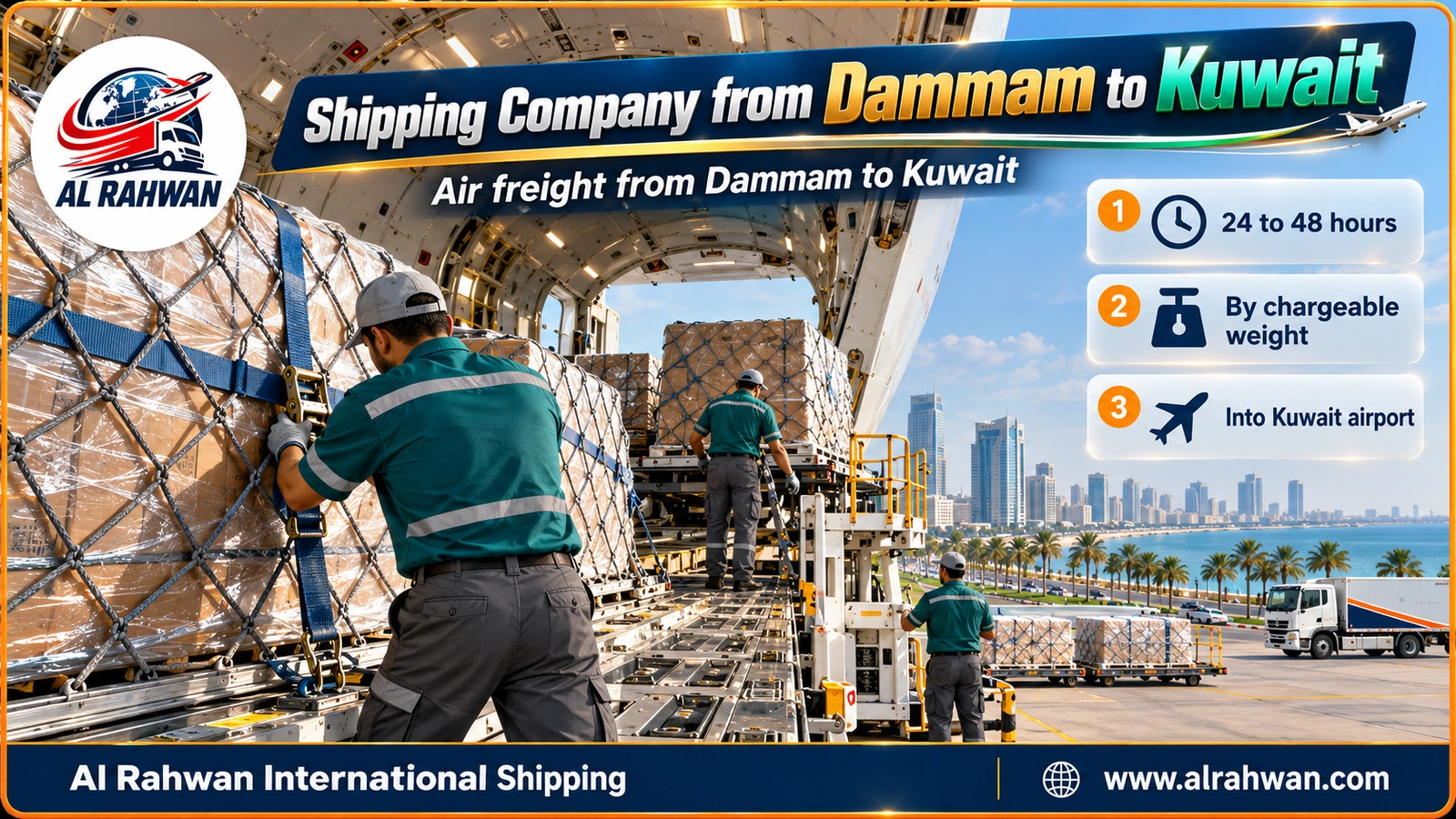 Urgent parcels prepared by a shipping company from Dammam to Kuwait for air freight from King Fahd Airport
