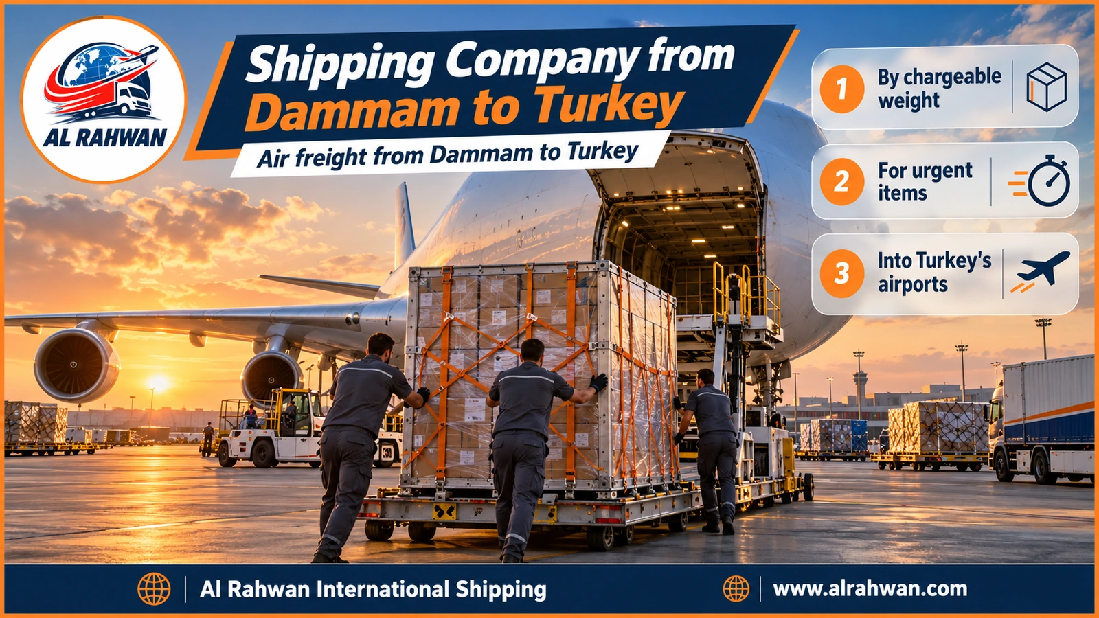 Shipping Company from Dammam to Turkey - wrapped air freight parcels on a loading pallet at an airport near Dammam bound for Turkey