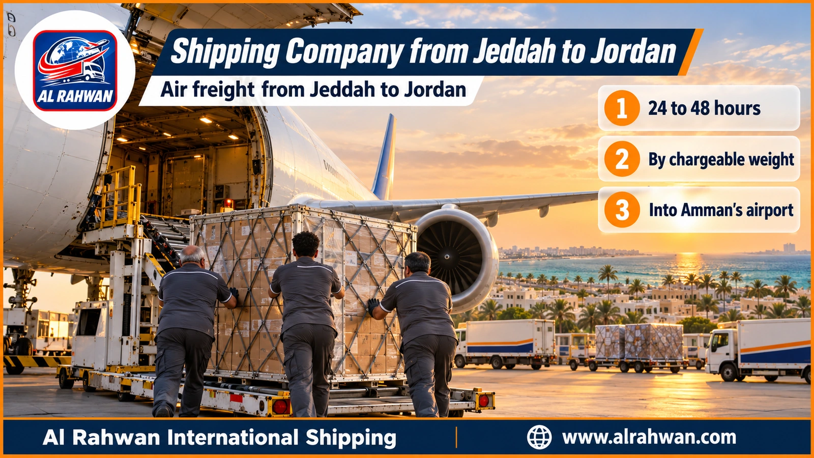 Shipping Company from Jeddah to Jordan - wrapped parcels placed on an air freight pallet at King Abdulaziz Airport in Jeddah heading to Jordan