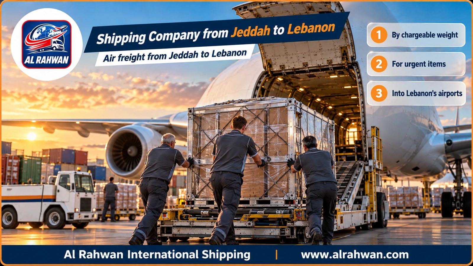 Shipping Company from Jeddah to Lebanon - wrapped air freight parcels on a loading pallet at a Saudi airport bound for Lebanon
