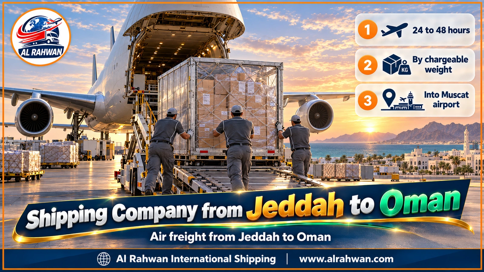 Shipping Company from Jeddah to Oman - A cargo aircraft being loaded with air containers on the apron at King Abdulaziz Airport in Jeddah bound for Muscat