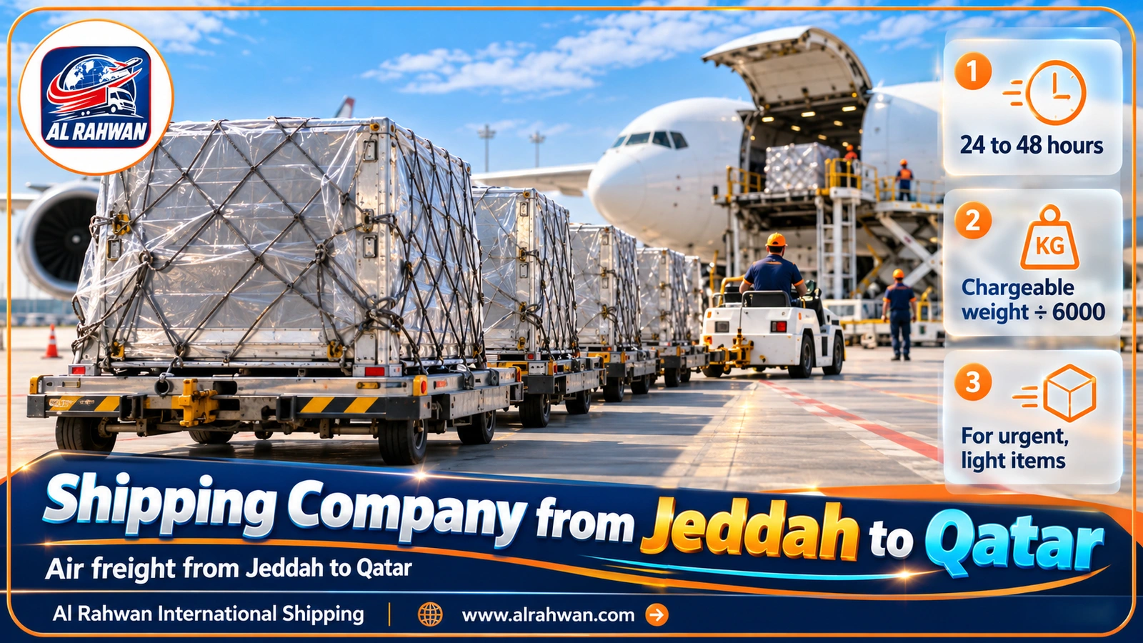 Air cargo containers at Jeddah airport bound for Qatar