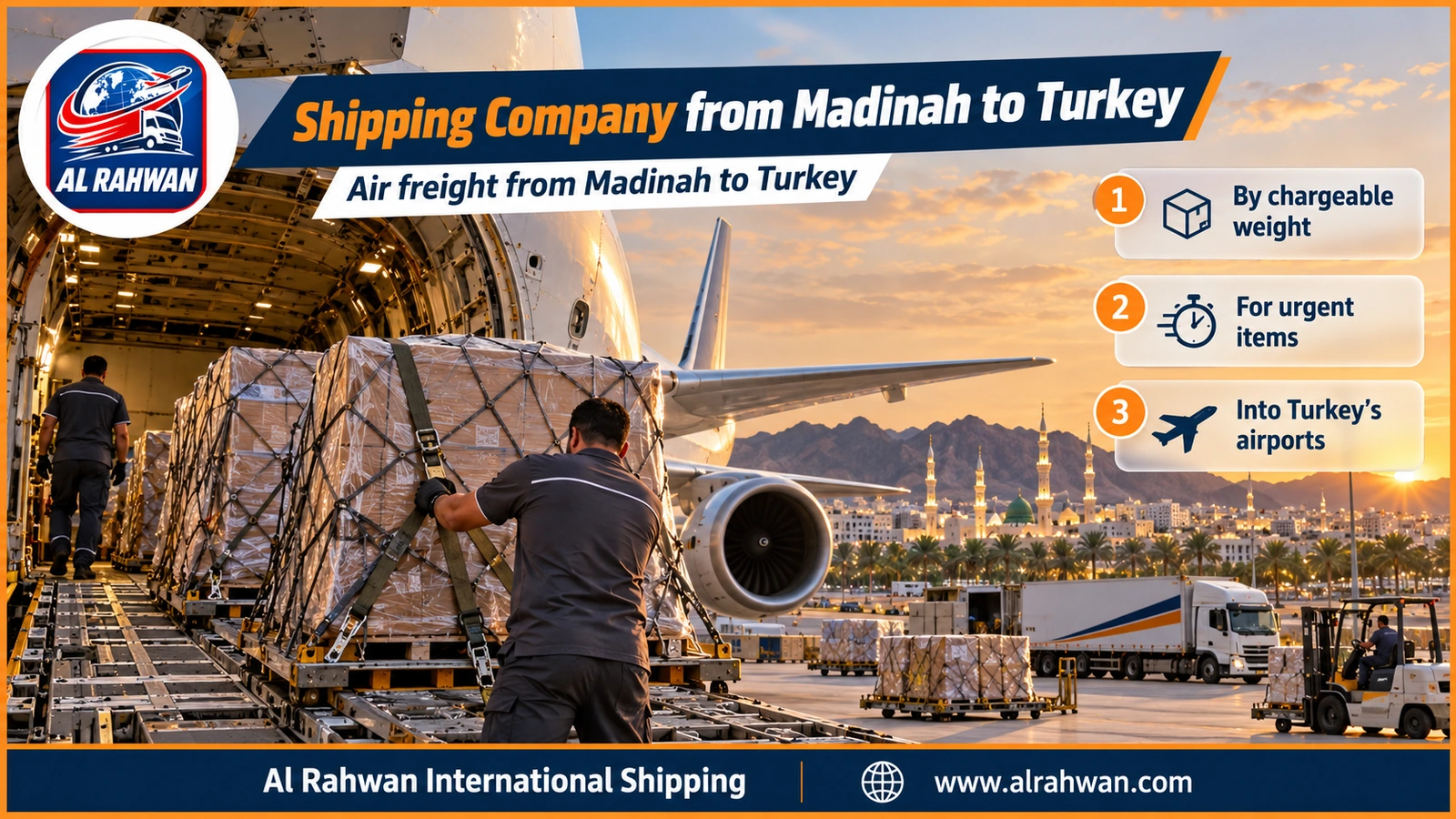 Shipping Company from Madinah to Turkey - wrapped air freight parcels being loaded onto a cargo plane bound for an airport in Turkey