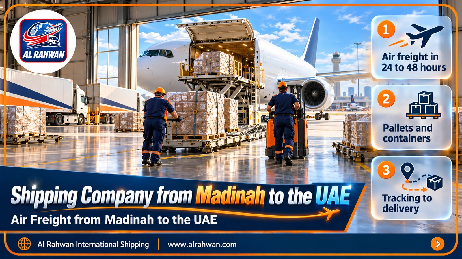 An air shipment and pallets prepared near Madinah airport on a bright day