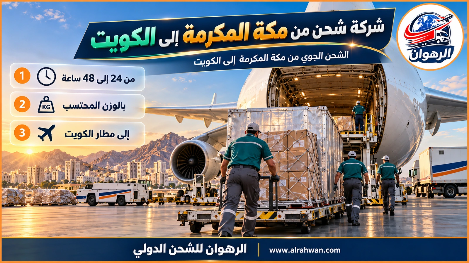 شحنة جوية لدى شركة شحن من مكة المكرمة إلى الكويت تُحمّل في مطار الملك عبدالعزيز بجدة