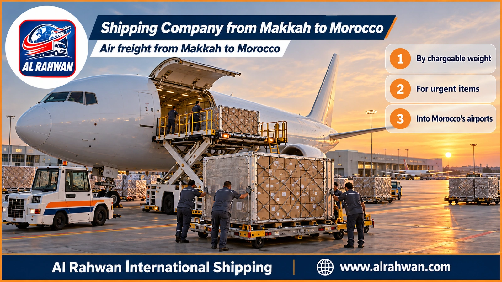 Shipping Company from Makkah to Morocco - wrapped air freight parcels on a loading pallet at an airport near Makkah bound for Morocco