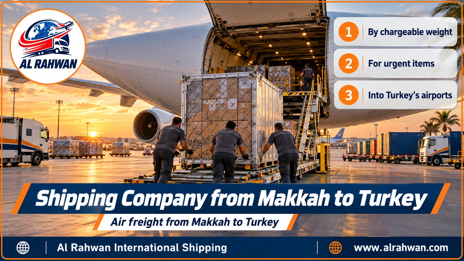 Shipping Company from Makkah to Turkey - wrapped air freight parcels being loaded onto a cargo plane bound for an airport in Turkey