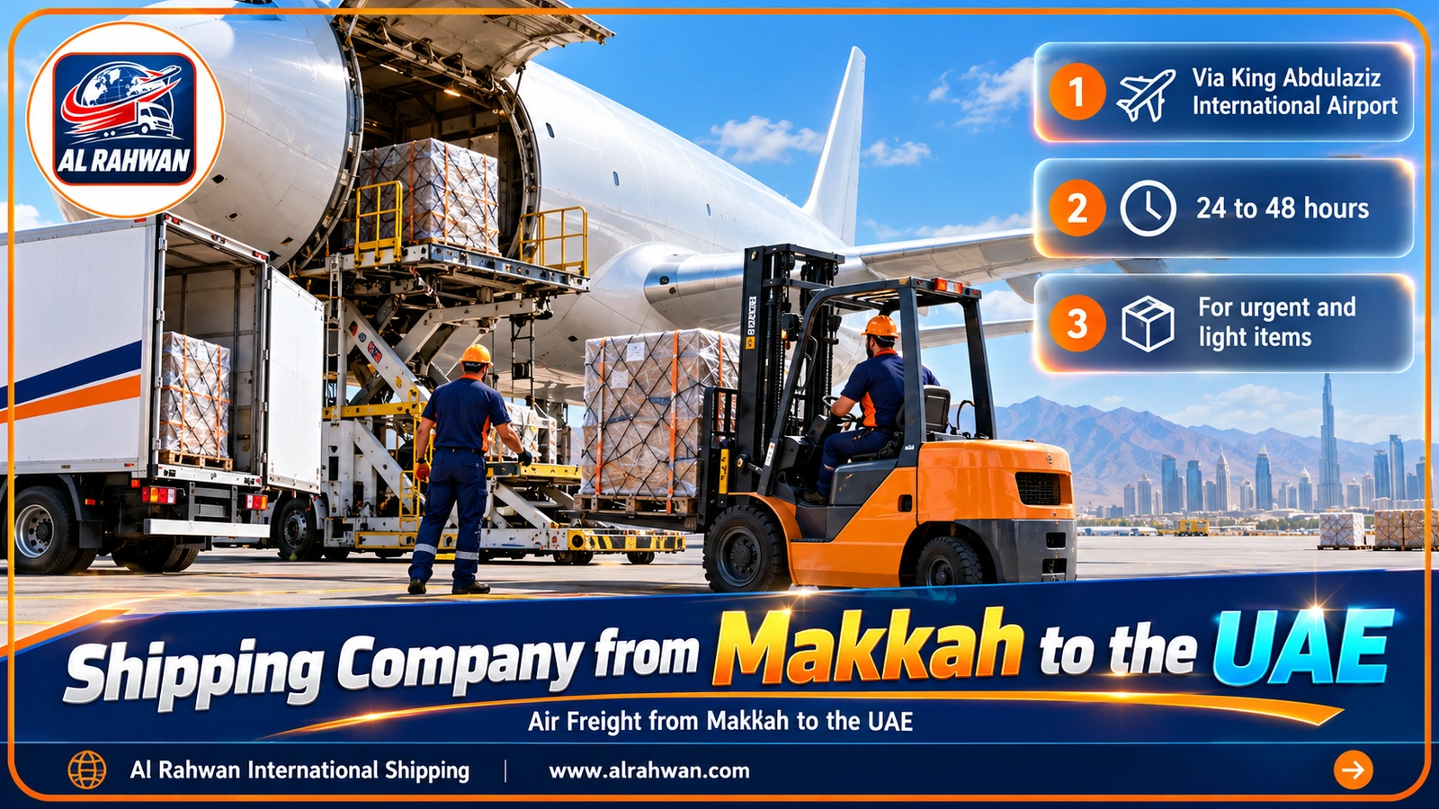 Truck delivering pallets to the air cargo area at Jeddah airport for the UAE