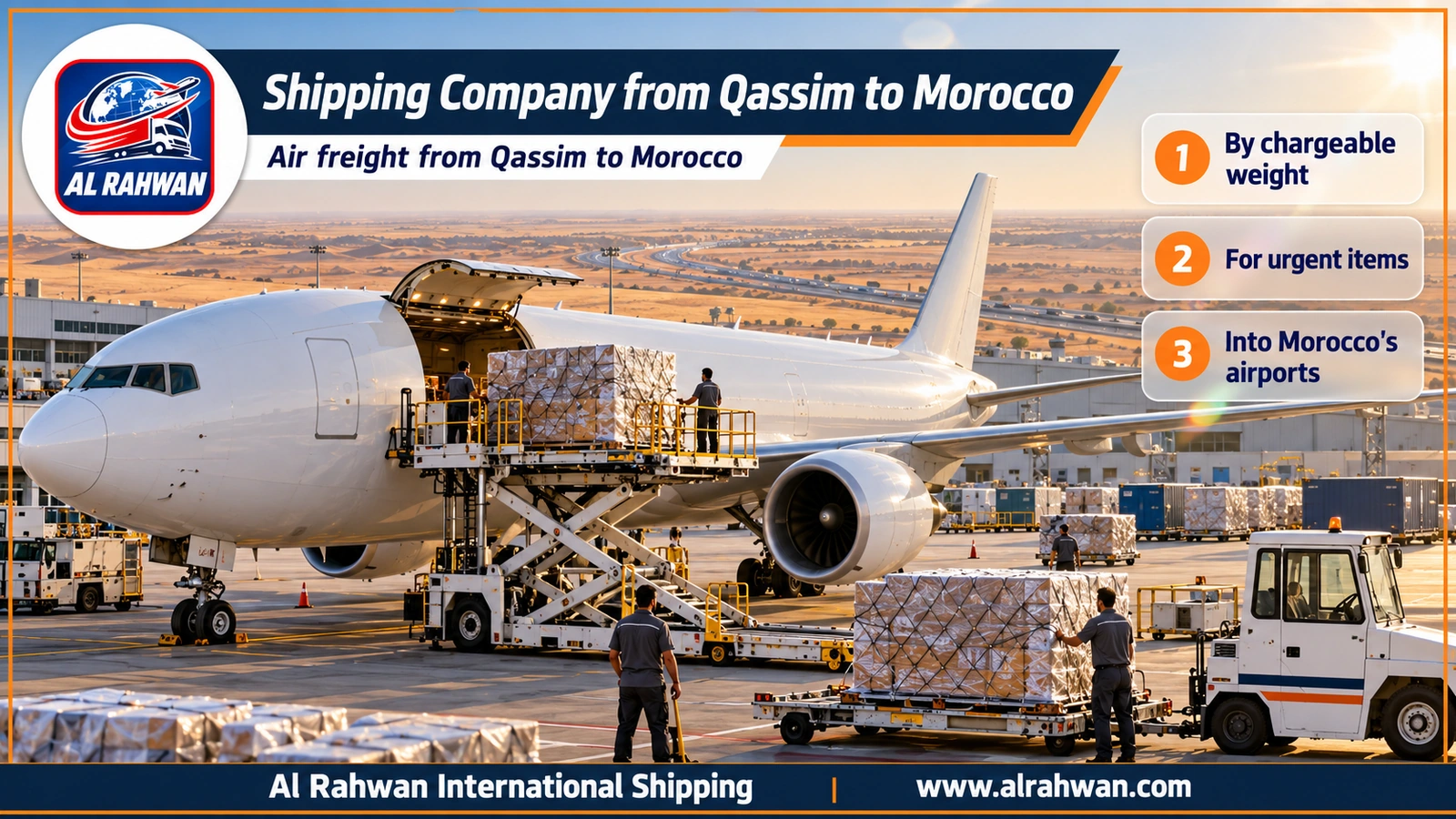 Shipping Company from Qassim to Morocco - wrapped air freight parcels on a loading pallet at an airport near Qassim bound for Morocco