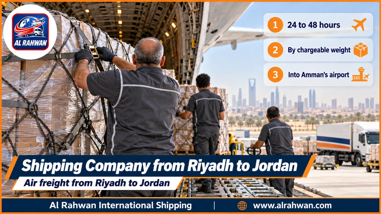 Shipping Company from Riyadh to Jordan - wrapped air-freight parcels on a loading platform at King Khalid Airport in Riyadh bound for Jordan