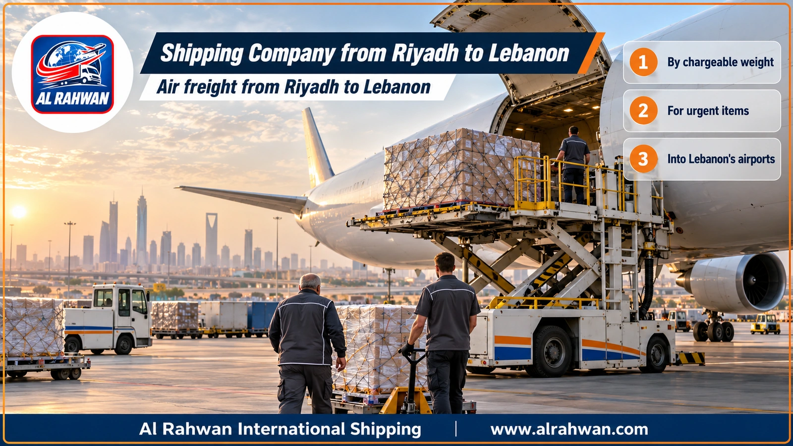 Shipping Company from Riyadh to Lebanon - wrapped air freight parcels on a loading pallet at a Saudi airport bound for Lebanon