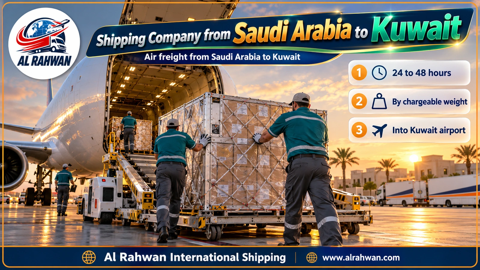 Wrapped shipments prepared at the airport by a shipping company from Saudi Arabia to Kuwait