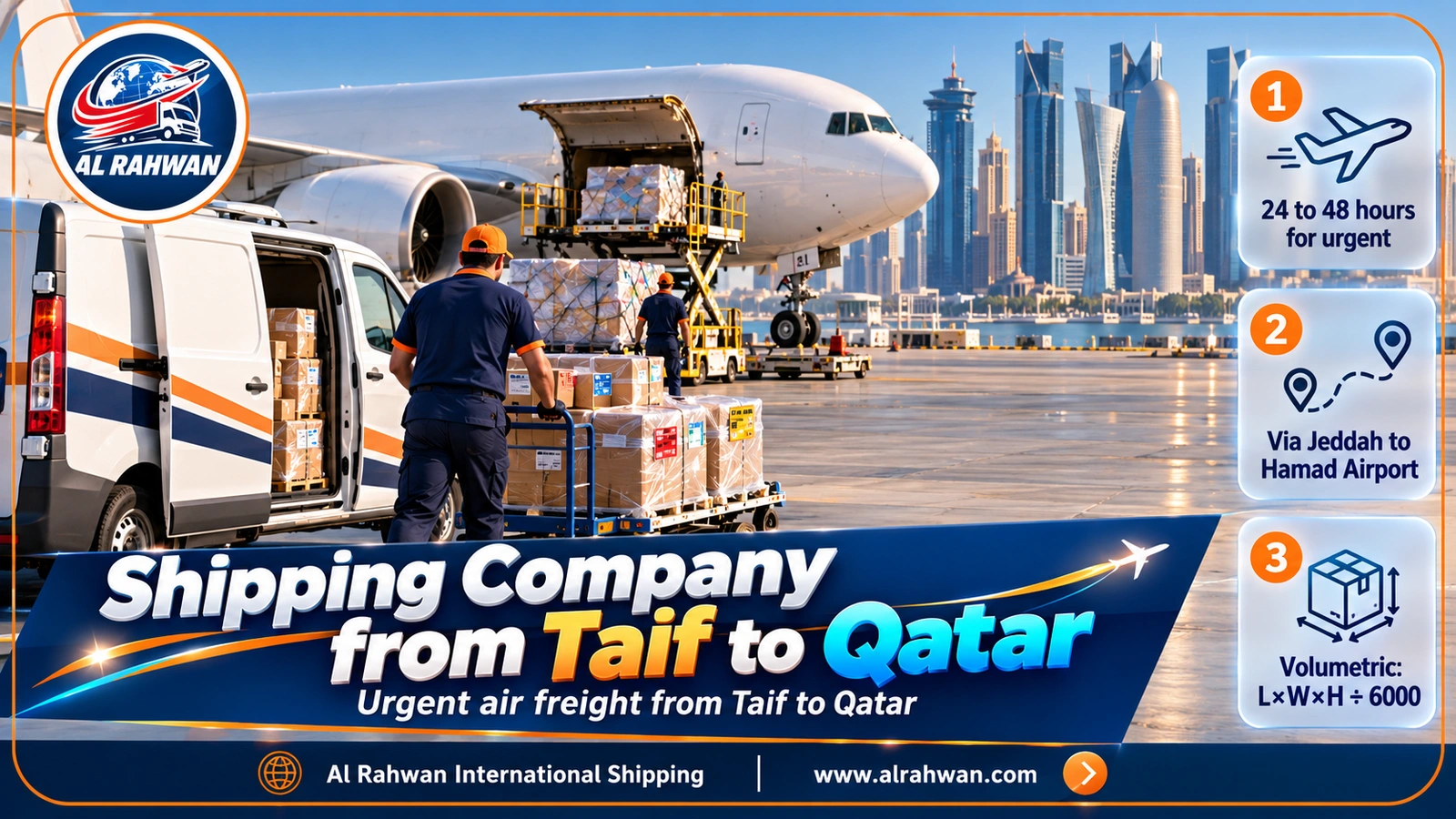 shipping company from Taif to Qatar - a cargo aircraft on the apron under a clear sky with urgent shipments