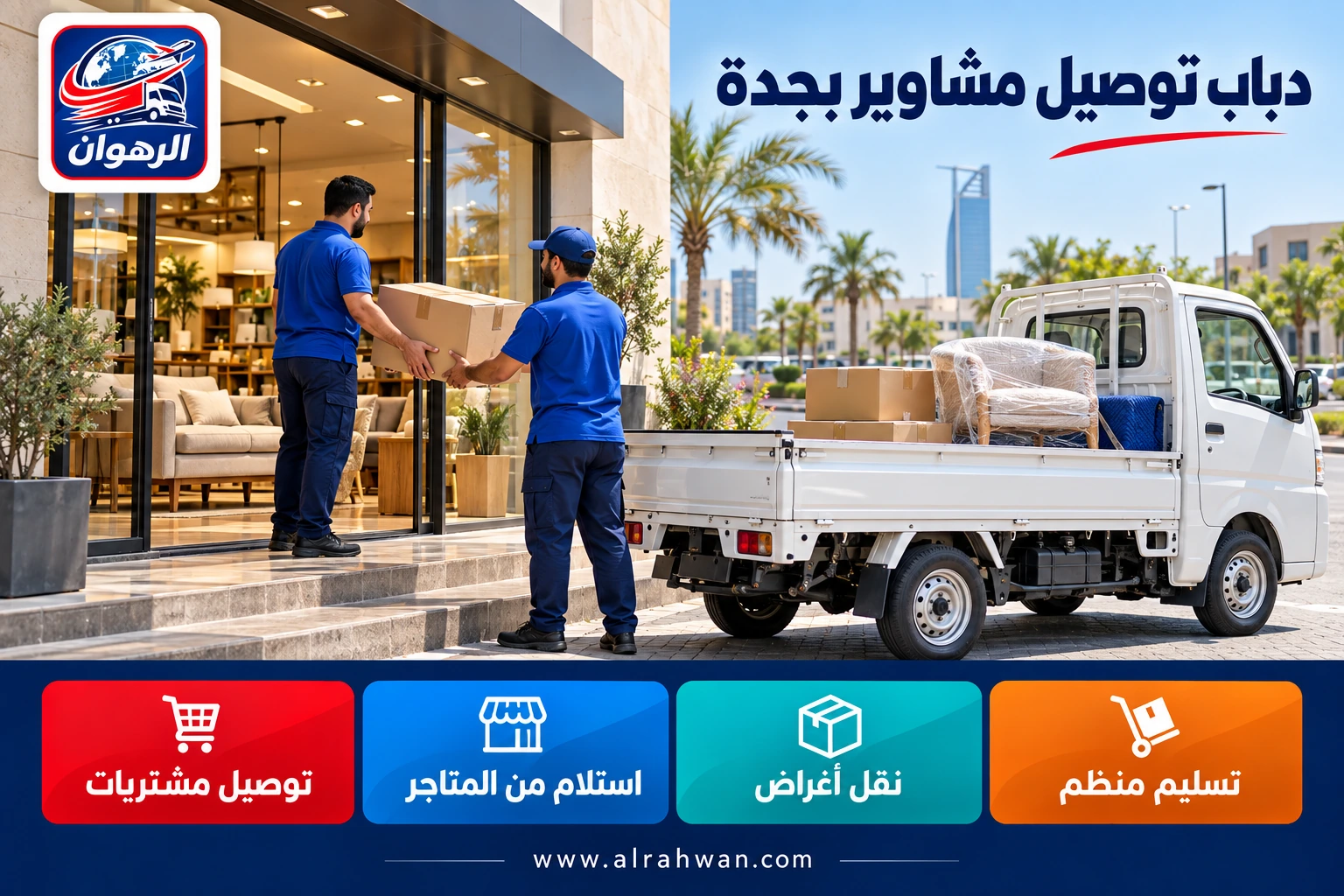 استلام كراتين مشتريات وأثاث مغلف من متجر لنقلها داخل جدة