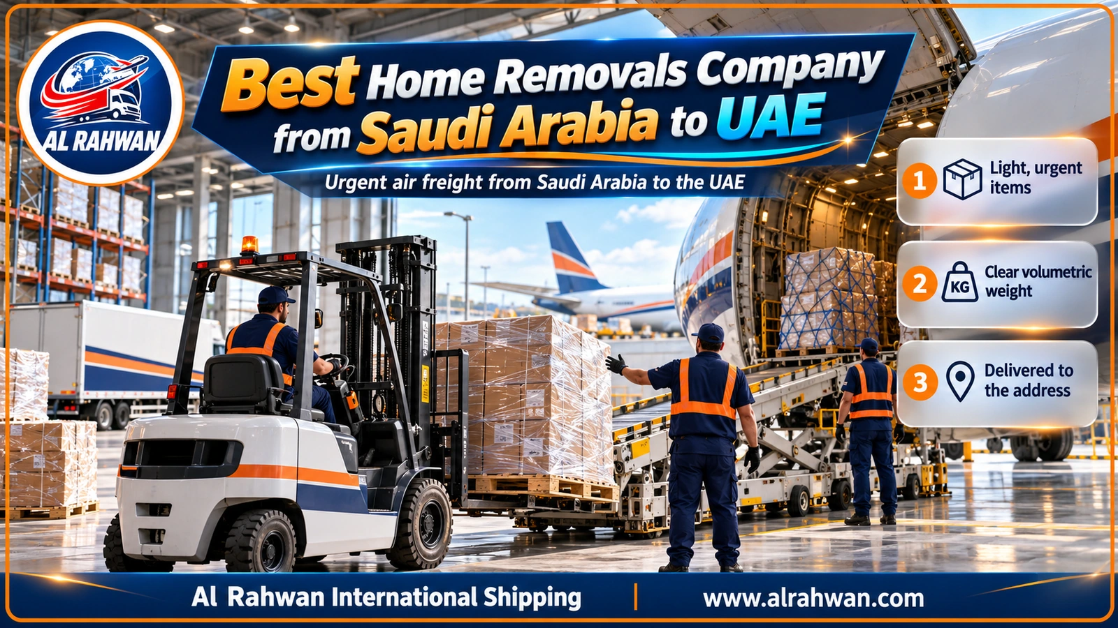 Urgent parcels and suitcases loaded onto a cargo aircraft from Saudi Arabia to the UAE
