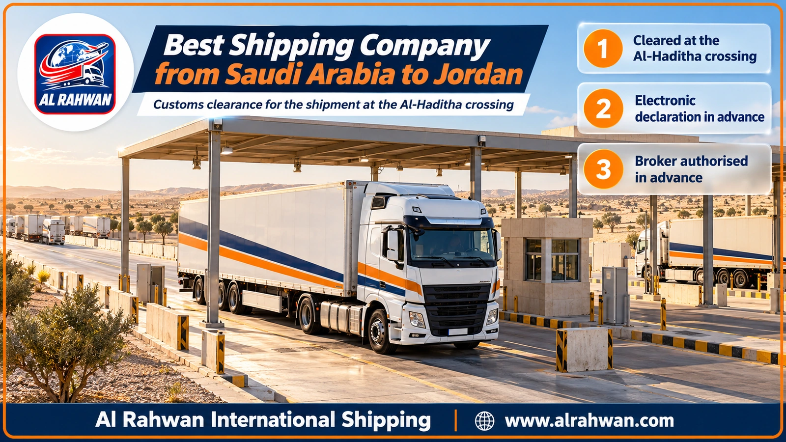 Best Shipping Company from Saudi Arabia to Jordan - a clearing officer reviewing the shipment's documents and export declaration in front of an enclosed truck at the Al-Haditha crossing