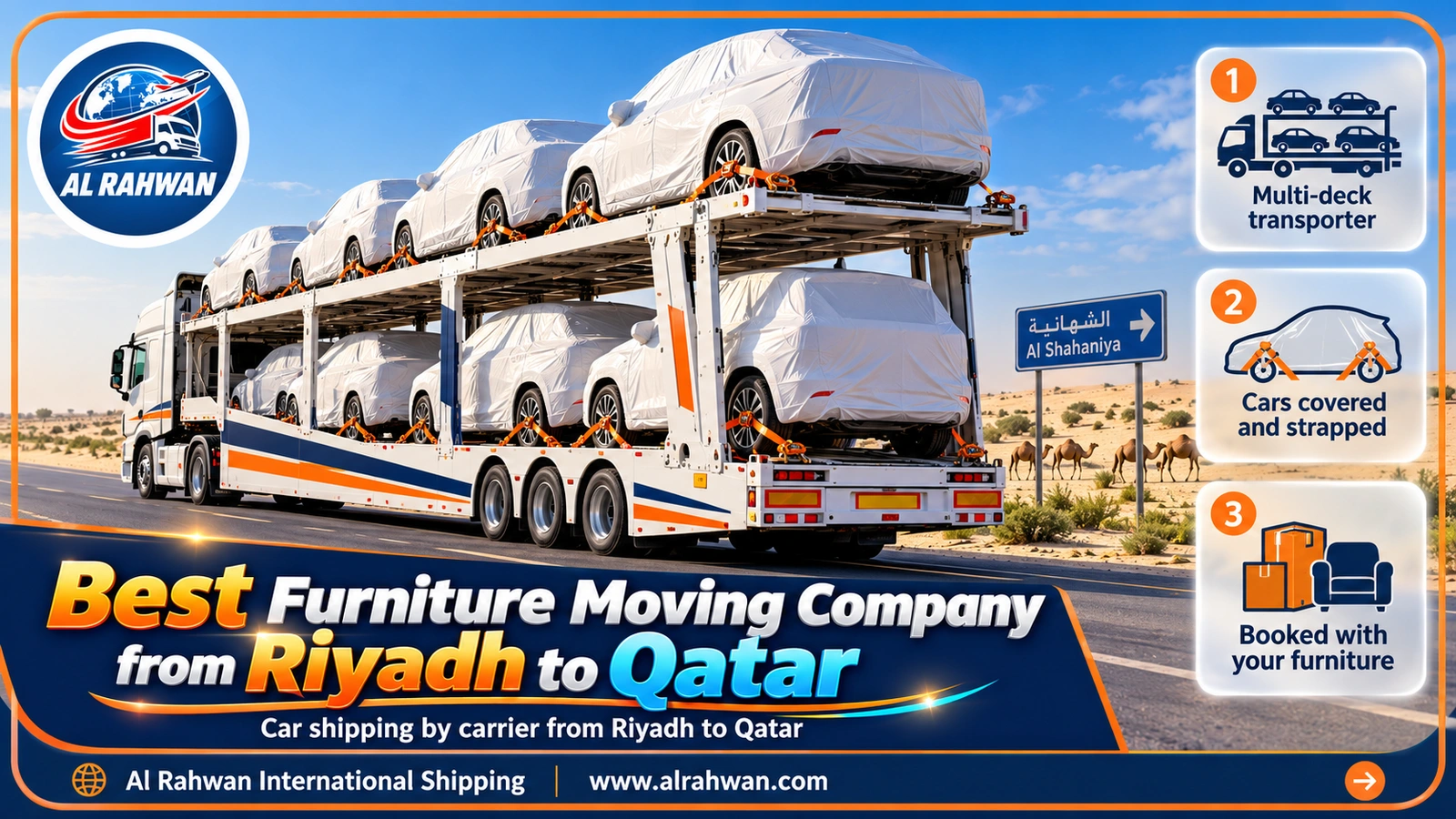Best furniture moving company from Riyadh to Qatar - multi-deck car transporter