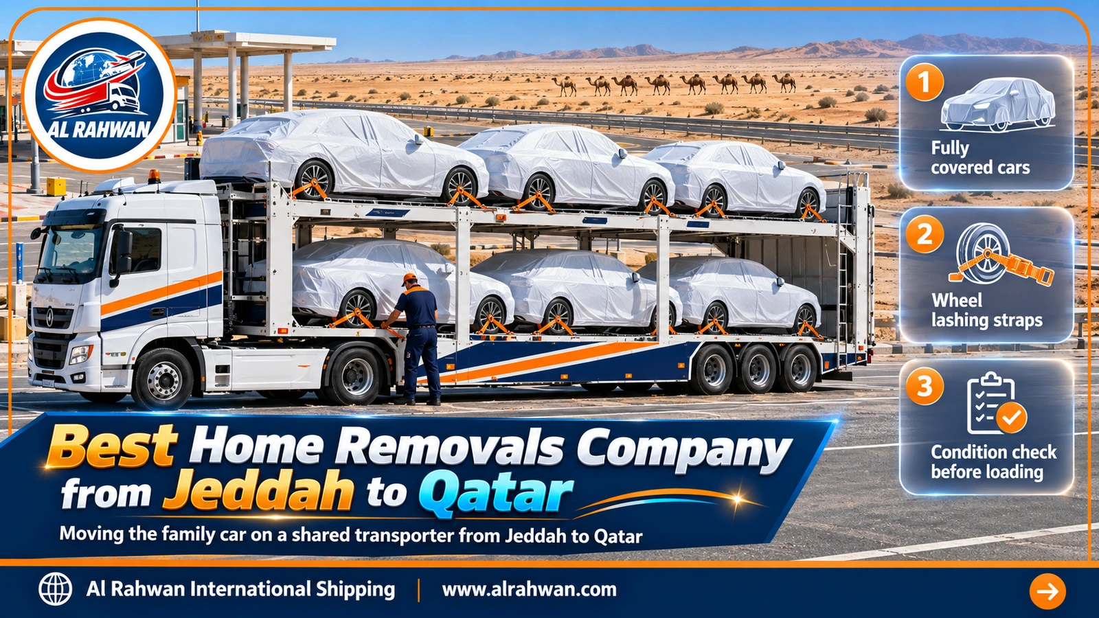 Best home removals company from Jeddah to Qatar - shared car transporter with covered cars