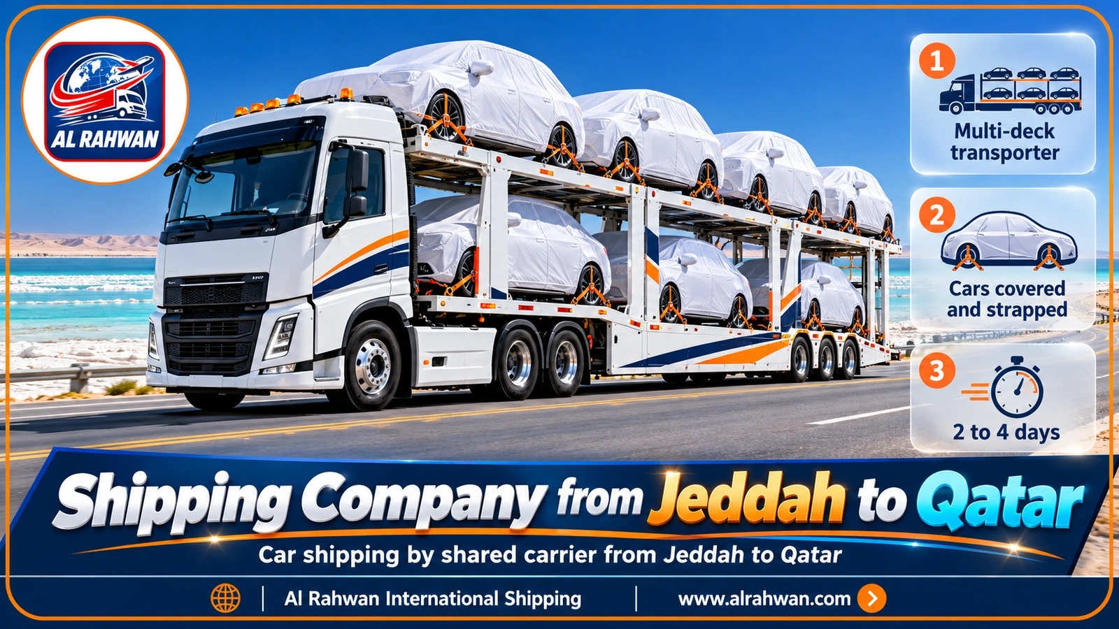 A multi-deck car carrier with covered cars from Jeddah to Qatar