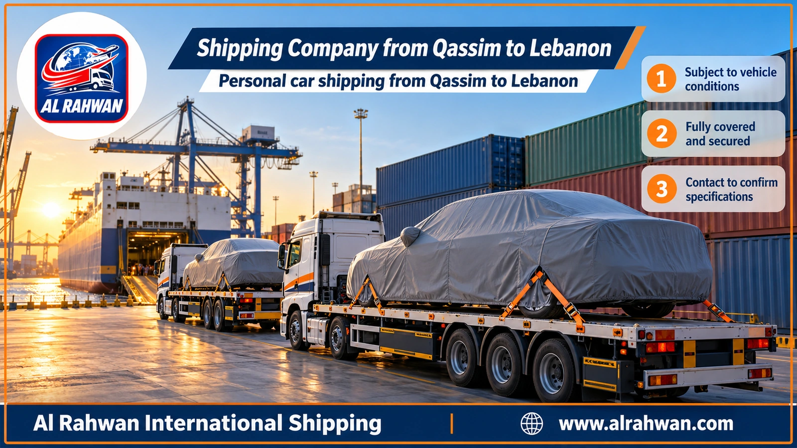 Shipping Company from Qassim to Lebanon - a car wrapped in a protective cover being loaded into a sea container at Jeddah port