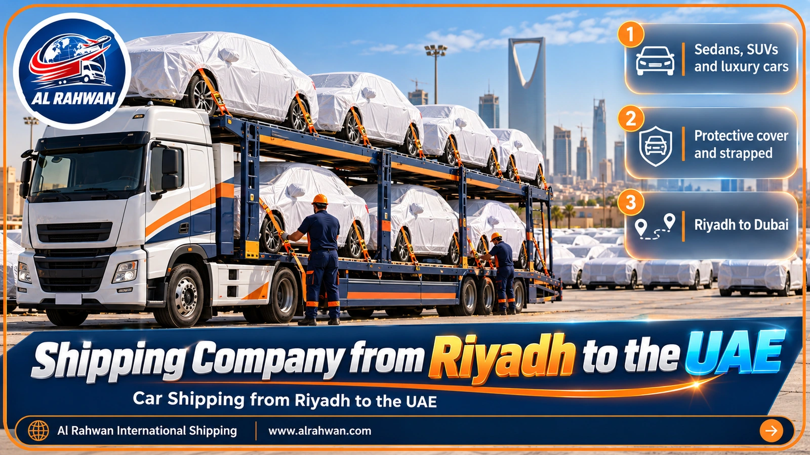 A car being loaded onto a carrier in Riyadh bound for Dubai