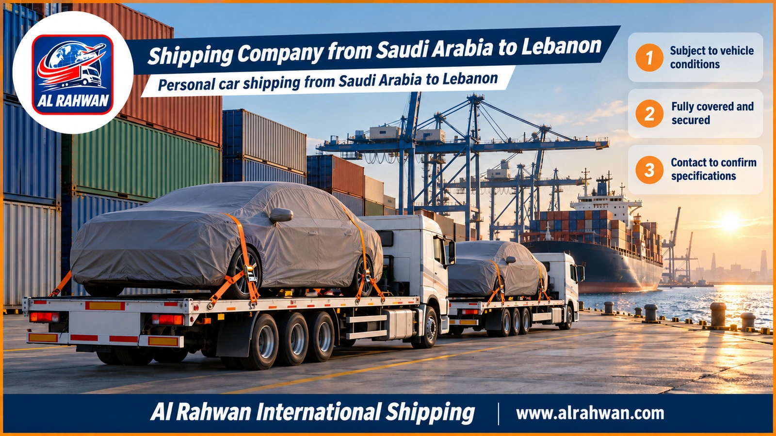 Shipping Company from Saudi Arabia to Lebanon - a car wrapped in a protective cover being loaded into a sea freight container at Jeddah port