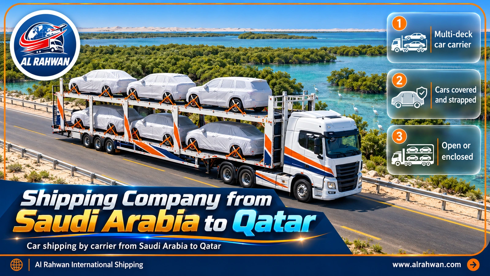 Car shipping on a multi-deck carrier with a shipping company from Saudi Arabia to Qatar