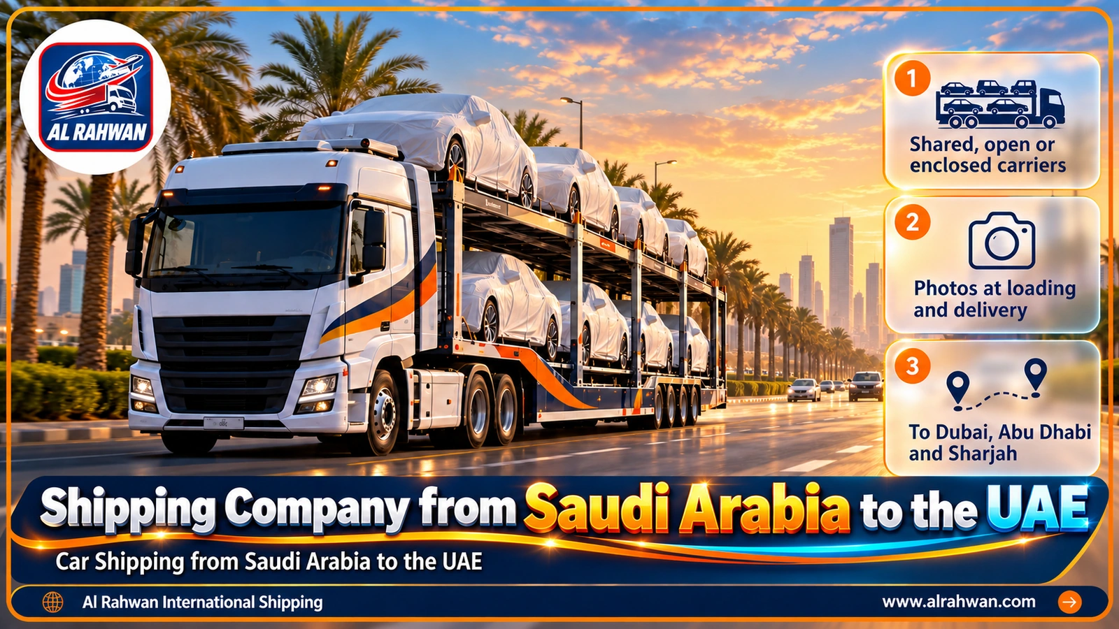 Car carrier transporting vehicles from Saudi Arabia to Dubai