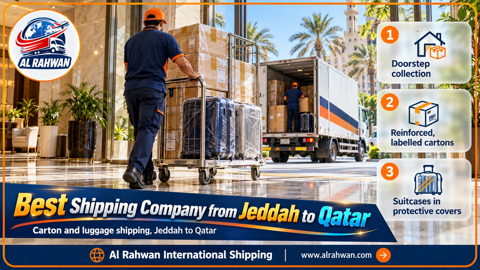 Wrapped cartons and suitcases ready for collection with the best shipping company from Jeddah to Qatar