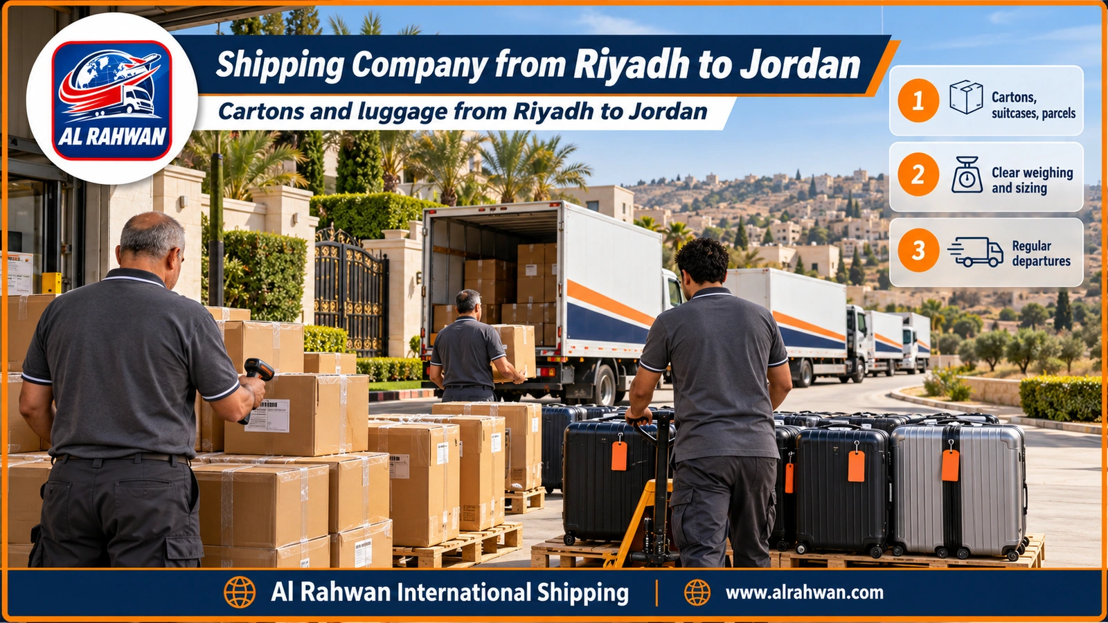 Shipping Company from Riyadh to Jordan - numbered cartons and bags lined up inside a Riyadh warehouse before shipping to Jordan