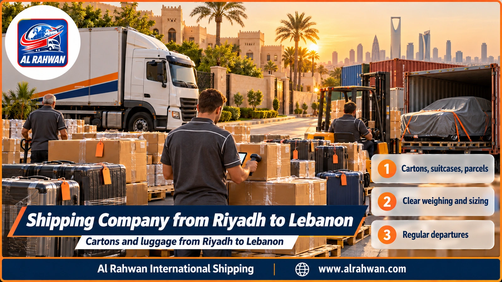 Shipping Company from Riyadh to Lebanon - numbered cartons and luggage stacked inside a warehouse before the transfer to Jeddah port