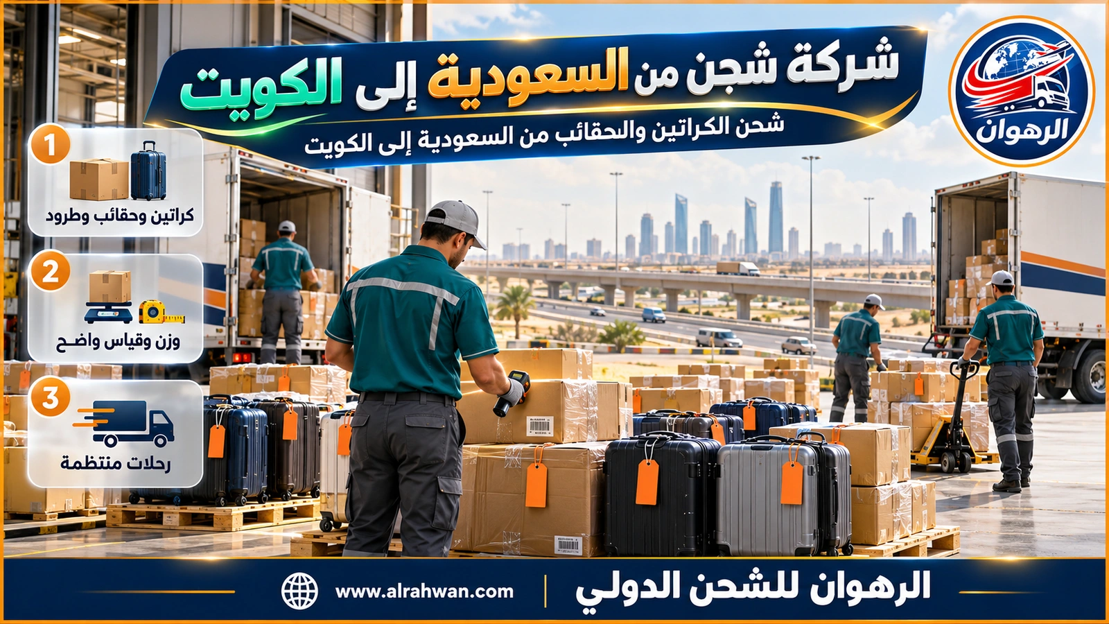 كراتين وحقائب مرقمة جاهزة لدى شركة شحن من السعودية إلى الكويت