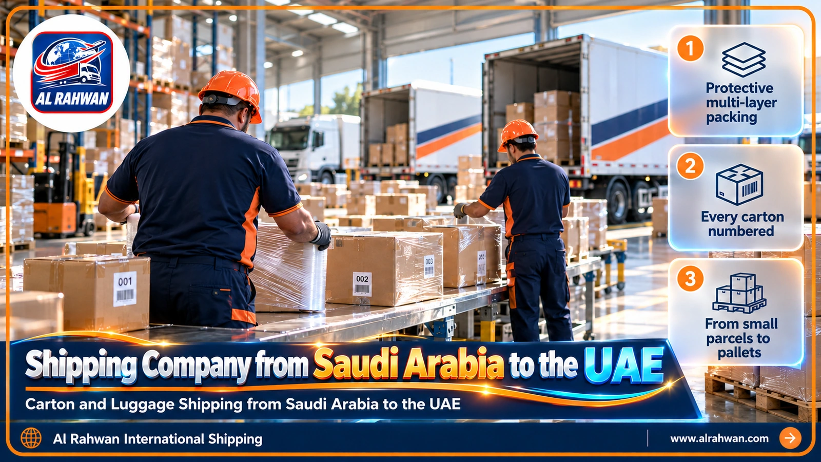 Packing cartons and parcels before shipping from Saudi Arabia to the UAE
